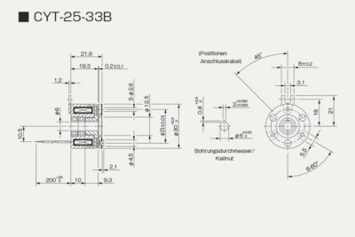 Abmessungen Elektromagnetische Mikrokupplung CYT 25 33B