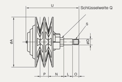 Abmessungen Drehzahlwechsler mit Riemenscheibe Modell T