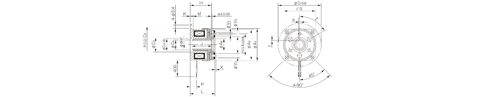 Dimensions Electromagnetic microclutch 102-13