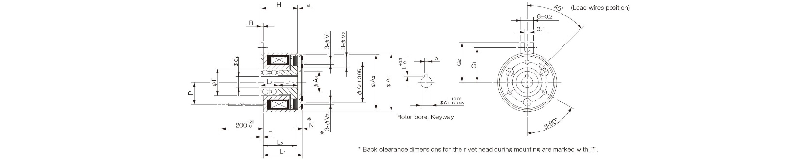 Dimensions electromagnetic microclutch CYT