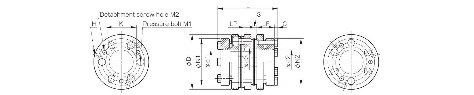 Abmessungen Lamellenkupplung Servoflex SFF DS-K