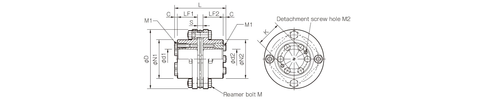 Dimensions Servoflex SFS S-M Disc pack coupling