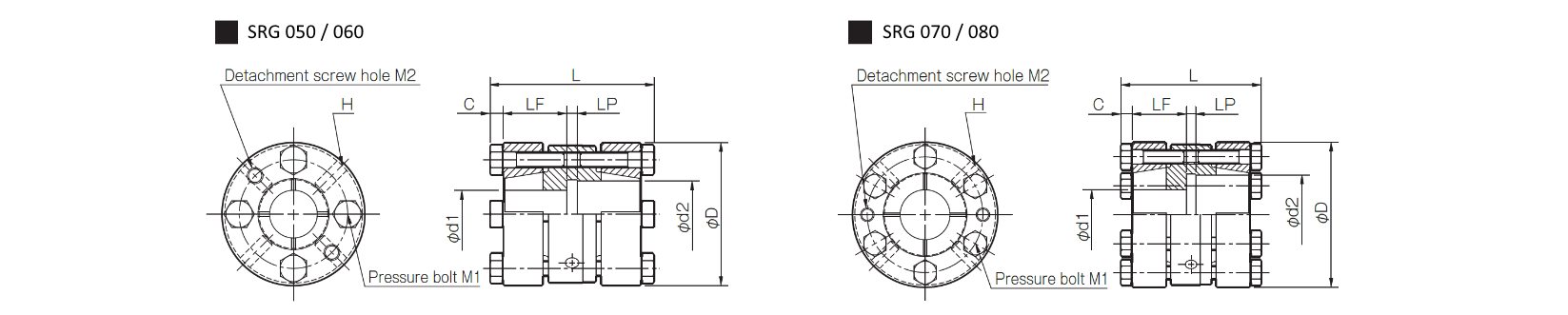 Dimensions rigid coupling Servorigid SRG