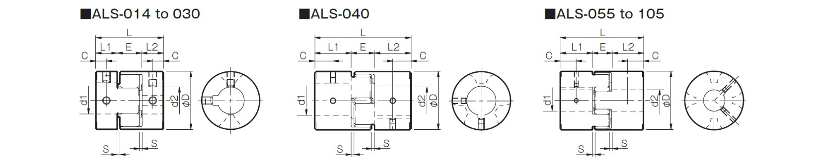 Dimensions jaw coupling ALS H with keyway