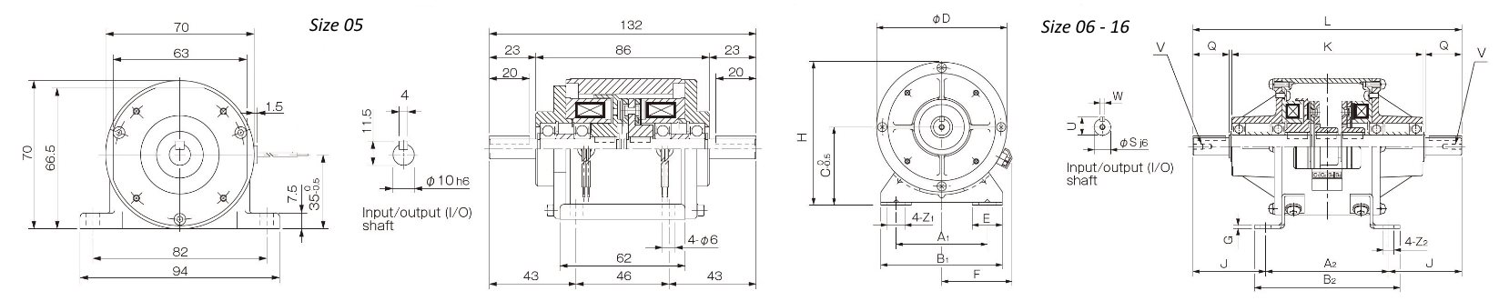 Abmessungen elektromagnetische Kupplung und Bremse Modell 125-12G