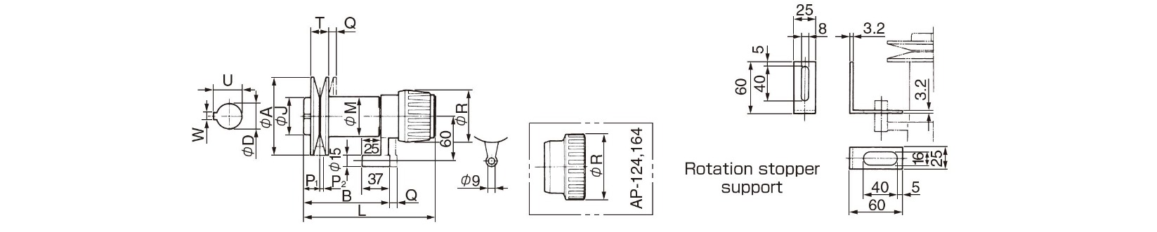 Dimensions Speed changer with pulley model AP