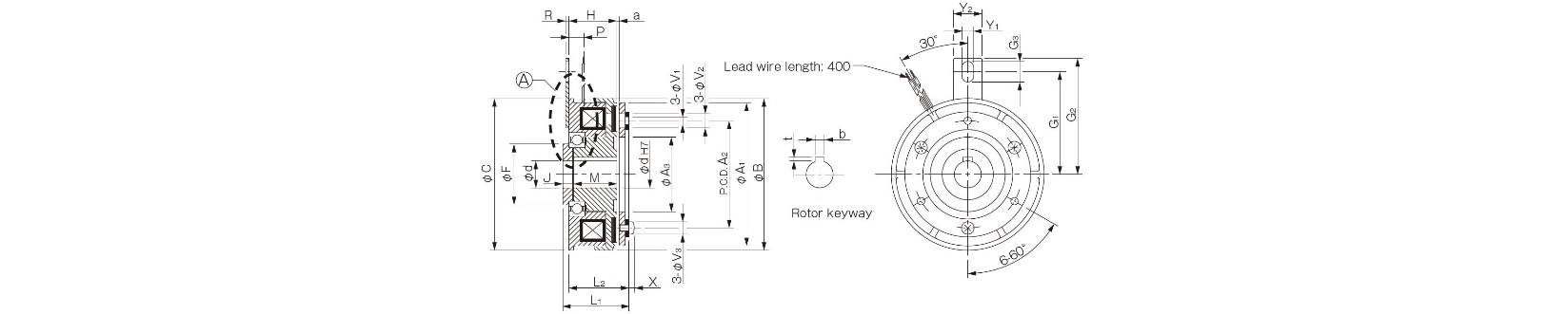 Dimensions electromagnetic Clutch CS-33