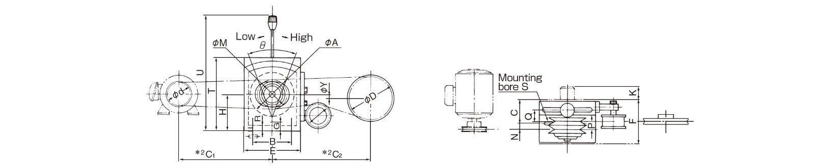Dimensions Speed changer with pulley model L