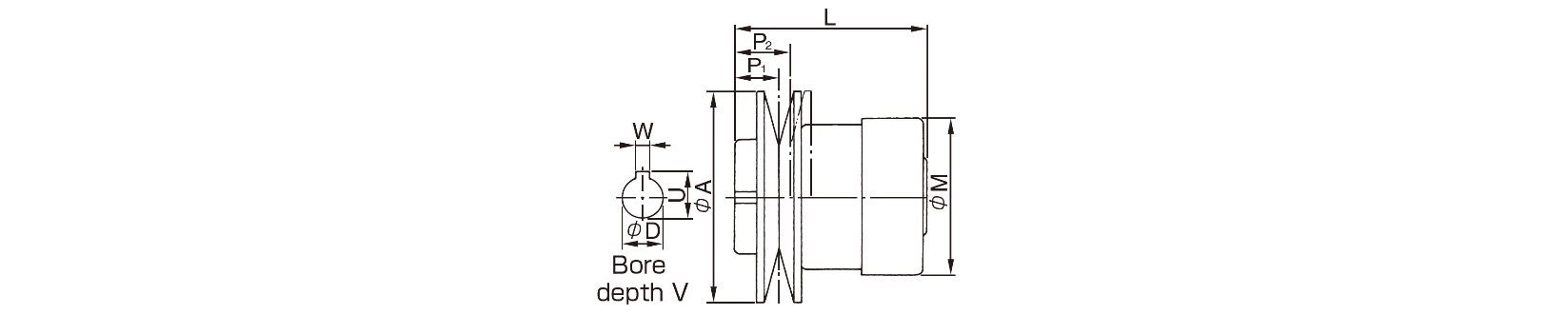 Dimensions Speed changer with pulley model P