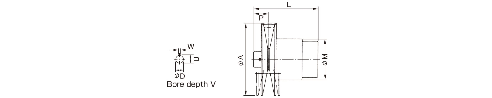 Dimensions Speed changer with pulley model PF