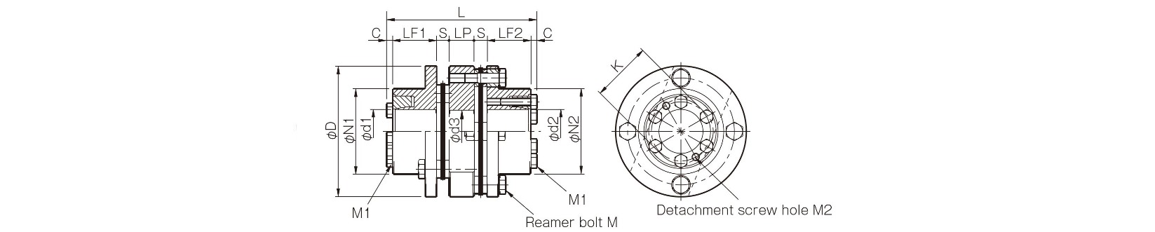 Dimensions Servoflex SFS W-M Disc pack coupling