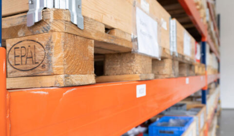 Section of a High Bay Warehouse with Euro Pallets