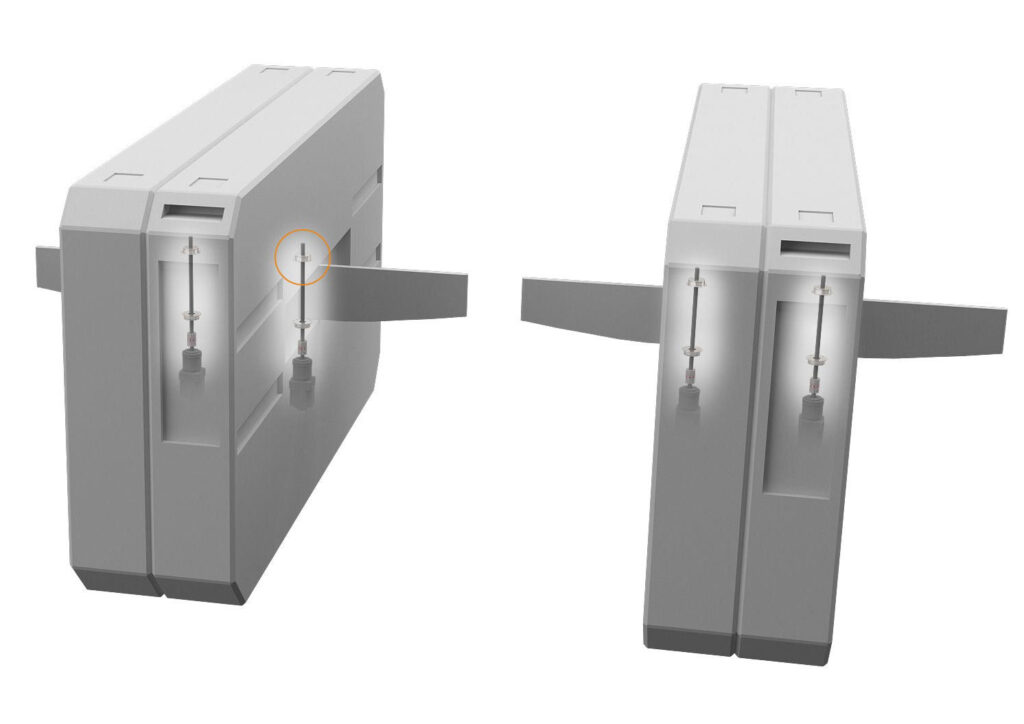 Application example entrance gate with electromagnetic brake 111 and jaw coupling ALS