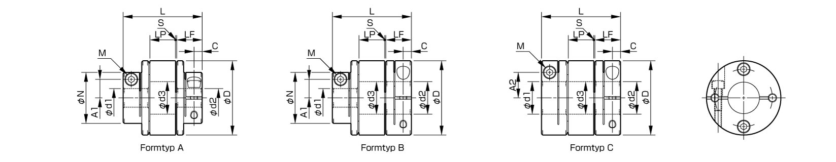 Abmessungen Elastische Kupplung Servoflex SFR von Miki Pulley