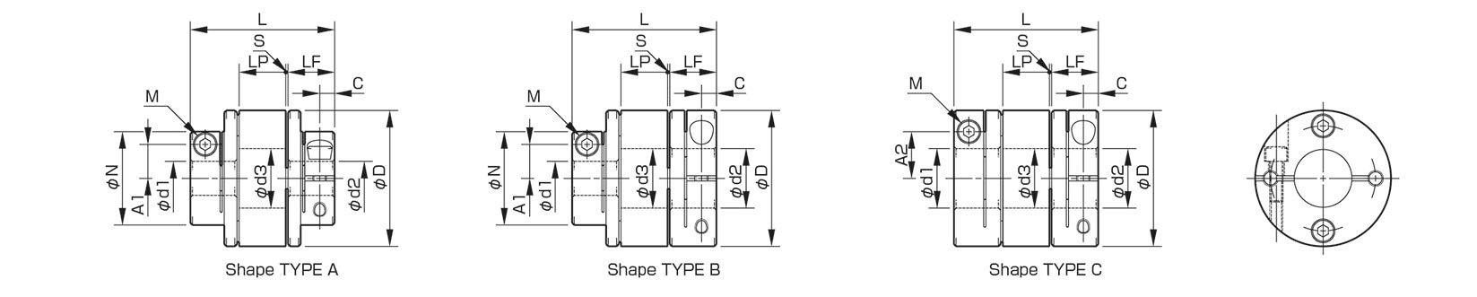 Dimensions elastic coupling SFR by Miki Pulley