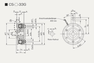 Abmessungen Elektromagnetische Kupplung CS-33G