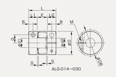 Dimensions jaw coupling ALS with clamping hub