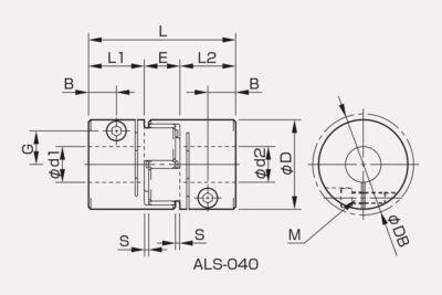Dimensions jaw coupling ALS with clamping hub