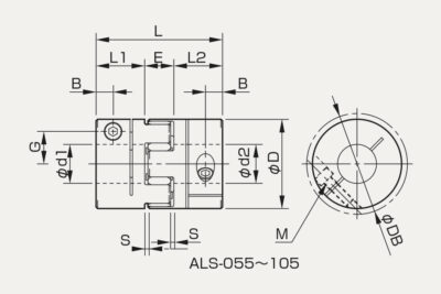 Dimensions jaw coupling ALS with clamping hub
