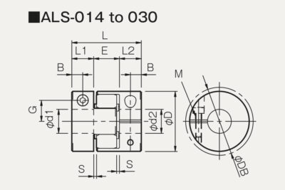 Dimensions jaw coupling ALS with clamping hub