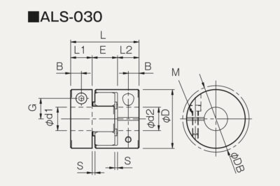 Dimensions jaw coupling ALS with clamping hub