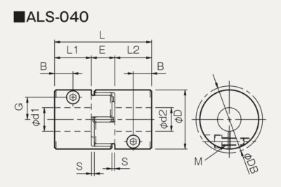 Dimensions jaw coupling ALS with clamping hub