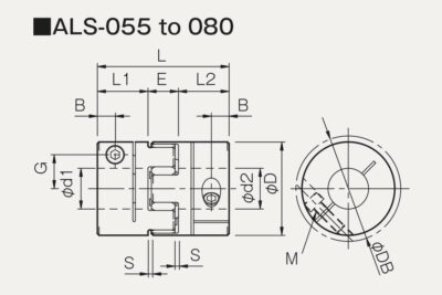 Dimensions jaw coupling ALS with clamping hub