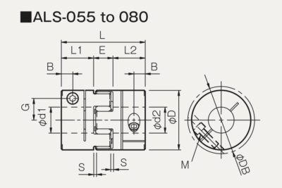 Dimensions jaw coupling ALS with clamping hub