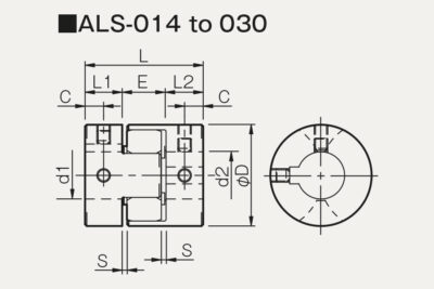 Dimensions jaw coupling ALS H with keyway