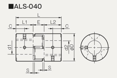 Dimensions jaw coupling ALS H with keyway