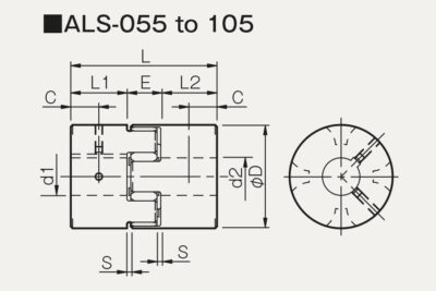 Dimensions jaw coupling ALS H with keyway