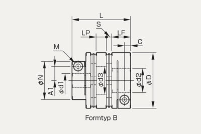 Abmessungen Lamellenkupplung Servoflex SFC DA2 Reinraum