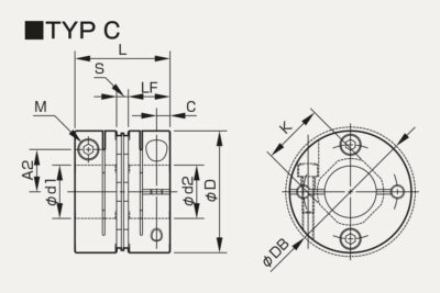 Abmessungen Lamellenkupplung Servoflex SFC SA2