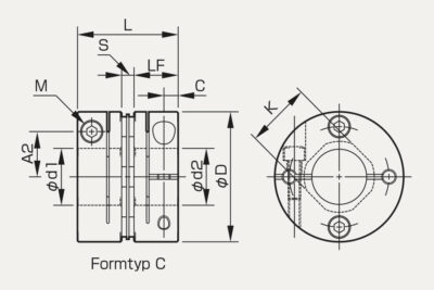 Abmessungen Lamellenkupplung Servoflex SFC SA2 Reinraum