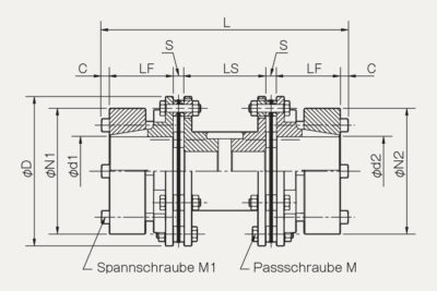 Abmessungen Lamellenkupplung Servoflex SFH G