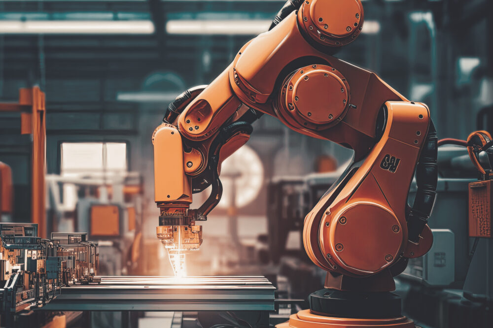 Robot machine tool at industrial production