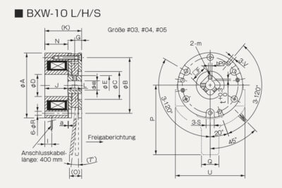 Abmessungen Sicherheitsbremse BXW L H S