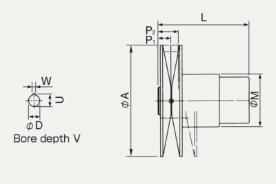 Dimensions Speed changer with pulley model PK