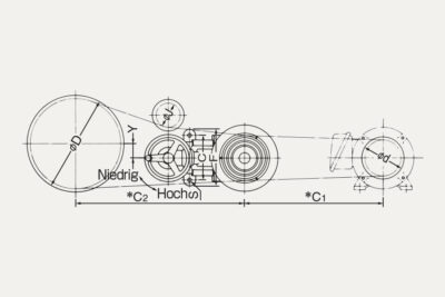 Abmessungen Drehzahlwechsler mit Riemenscheibe Modell U