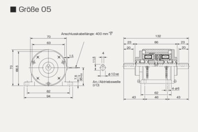 Abmessungen elektromagnetische Kupplungs- und Bremsmodul Modell 125-05