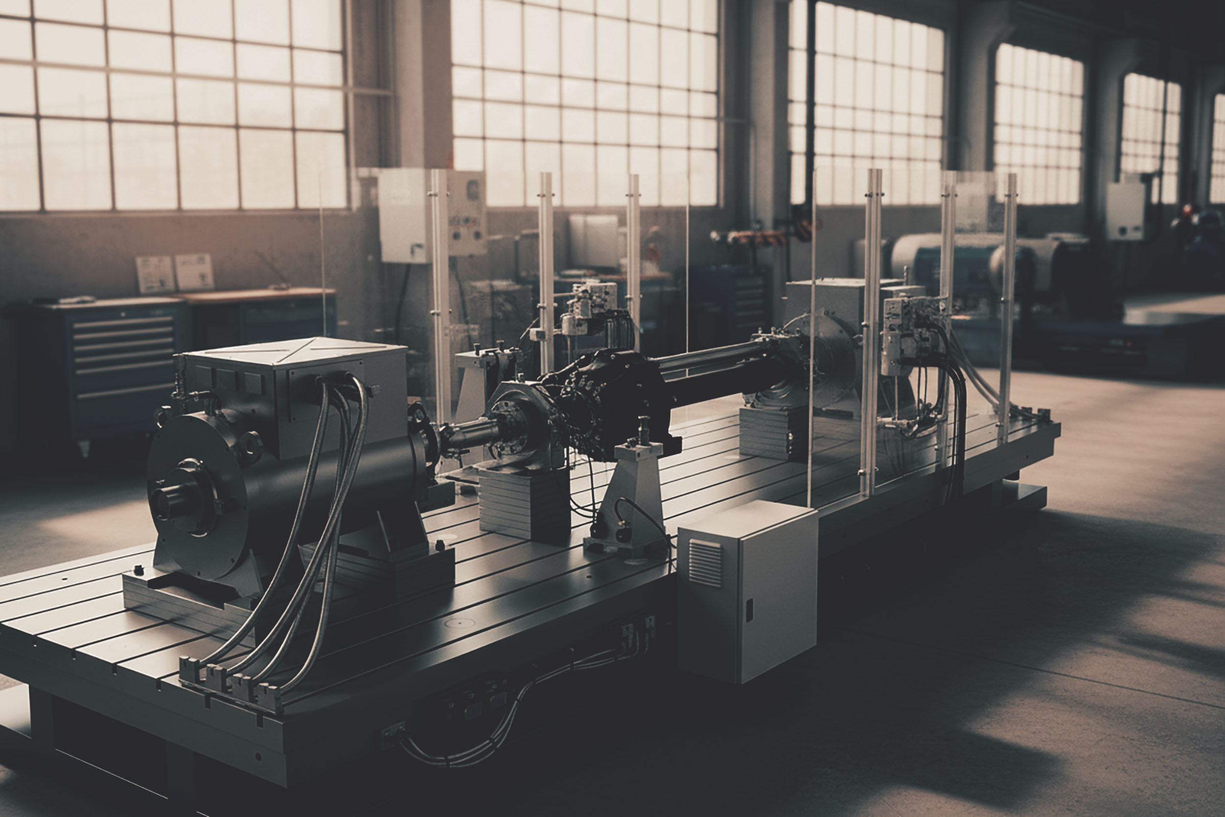 Test bench in a factory hall